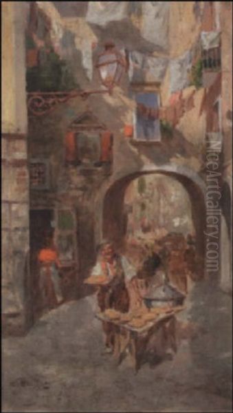 Naples Street Oil Painting by Giovanni Battista Filosa