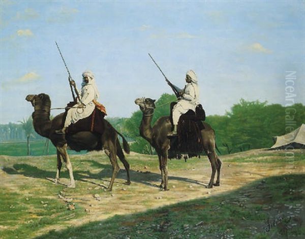 Mounted Dromedaries Oil Painting by Giovanni Battista Filosa