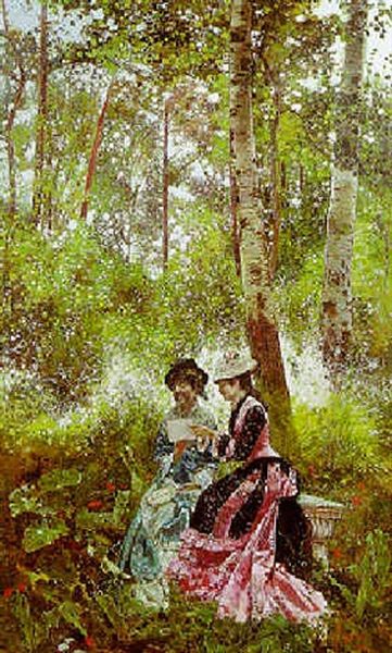 La Confidence Dans Le Bois Oil Painting by Giovanni Battista Filosa