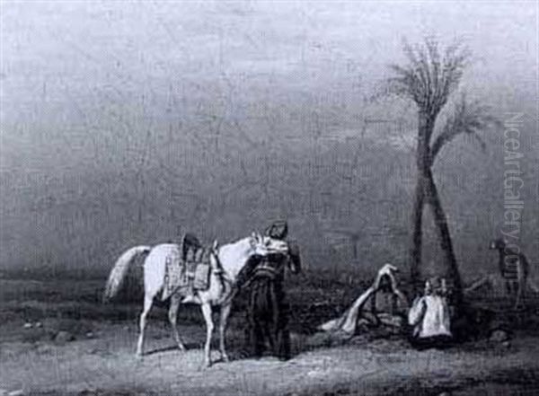 Arabs Resting In The Desert Oil Painting by Noel Dieudonne Finart