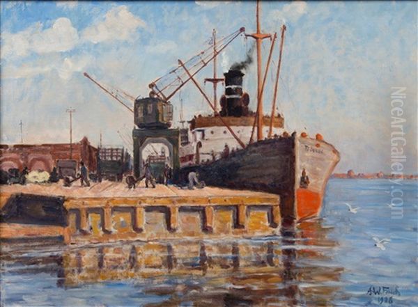 Harbour Oil Painting by Alfred William (Willy) Finch