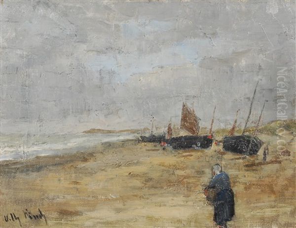 Barques Echouees Sur La Plage Oil Painting by Alfred William (Willy) Finch