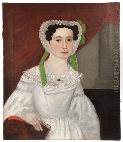 Naive Portrait, Possibly Of Elizabeth Weeks Daniels Of Pittston, Maine Oil Painting by E.E. Finch