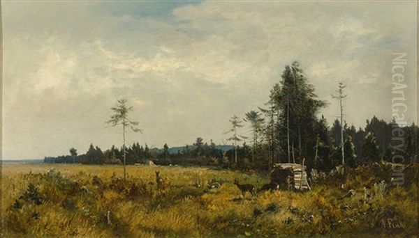 Grose Waldlichtung Mit Rehen Oil Painting by August Fink