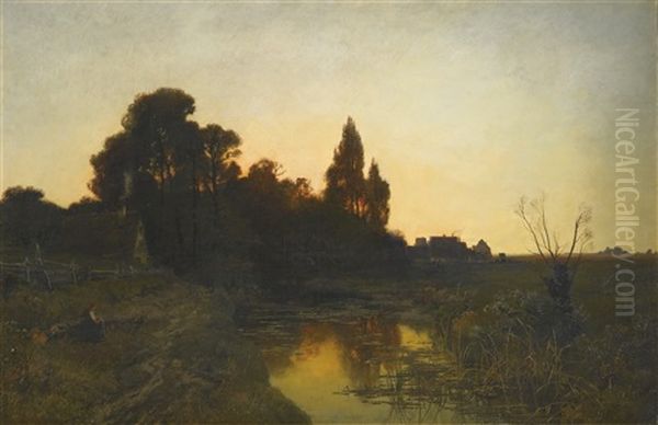 In The Quiet Of The Evening Oil Painting by August Fink