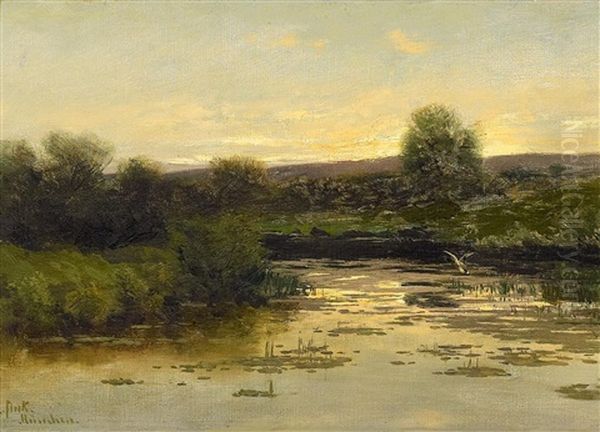 Abendliche Seenlandschaft Im Dachhauer Moor Oil Painting by August Fink