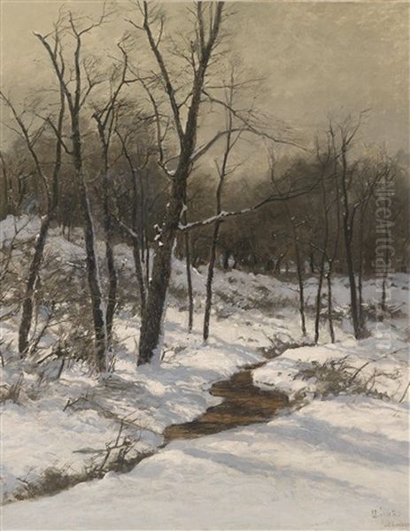 Winterliche Bachlandschaft Oil Painting by August Fink