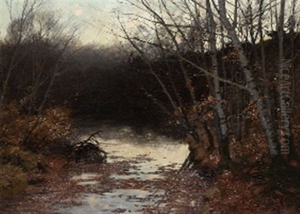 Flusslauf Im Herbstwald Oil Painting by August Fink