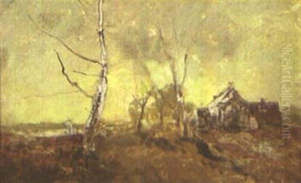 Herbstliche Moorlandschaft Mit Gehoft Oil Painting by August Fink