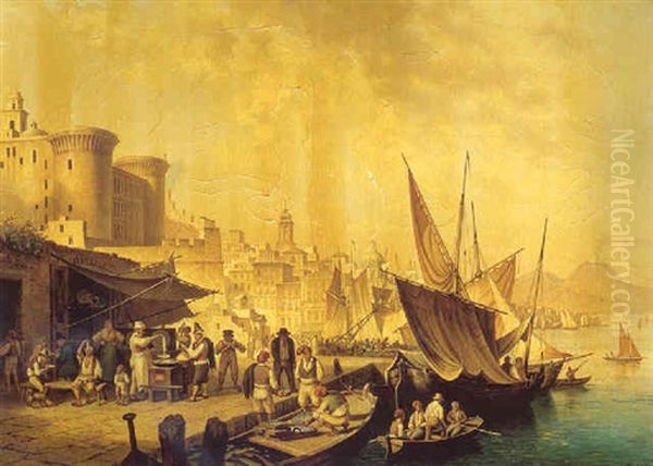 Petits Metiers Et Gourmands Sur Les Quais De Naples Oil Painting by August Fink