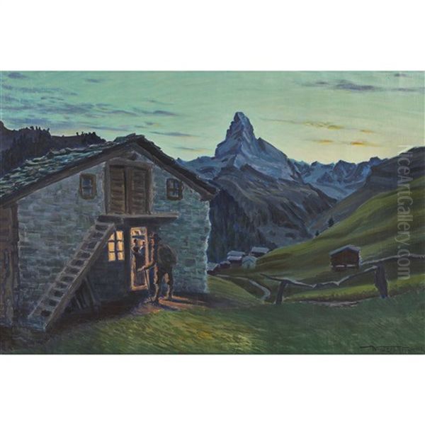 Abenddammern In Findelen Mit Matterhorn Oil Painting by Waldemar Theophil Fink