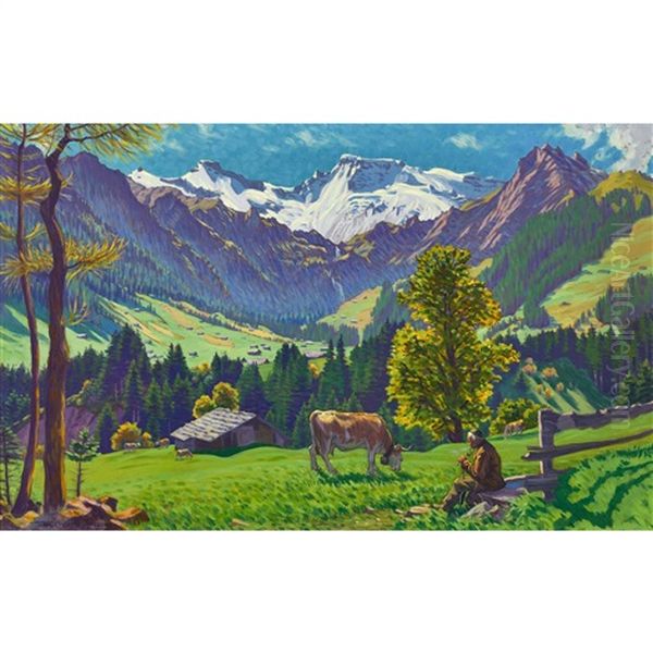 Herbstmorgen In Adelboden Oil Painting by Waldemar Theophil Fink