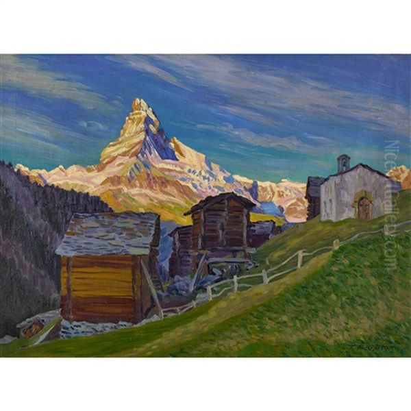 Fruhlingsmorgen In Findelen - Zermatt Oil Painting by Waldemar Theophil Fink