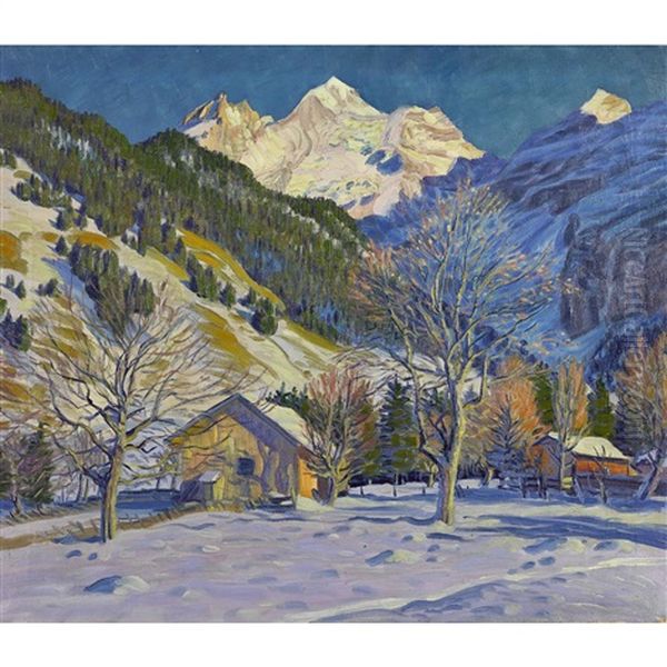 Erster Schnee Bei Kandersteg Oil Painting by Waldemar Theophil Fink