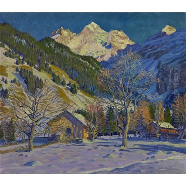 Erster Schnee Bei Kandersteg Oil Painting by Waldemar Theophil Fink