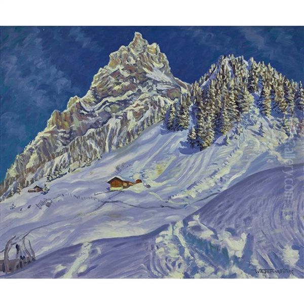 Kandersteg Im Winter Oil Painting by Waldemar Theophil Fink