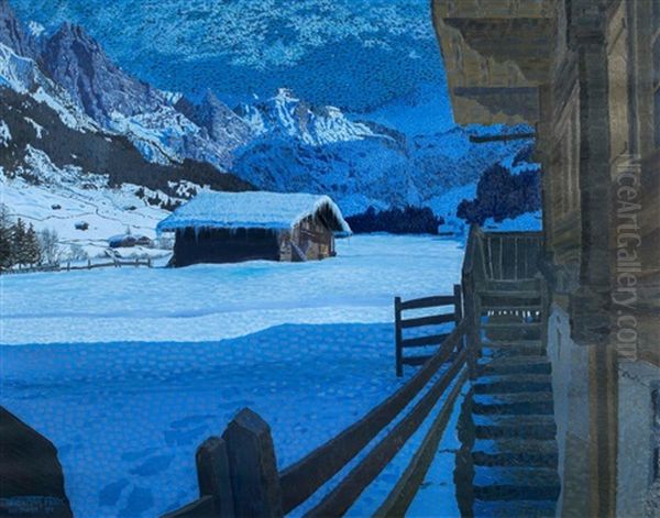 Winternacht In Adelboden Oil Painting by Waldemar Theophil Fink