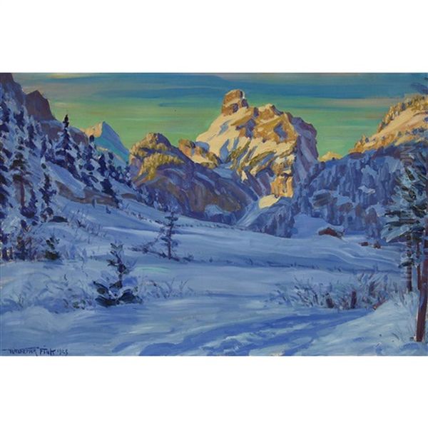 Morgensonne Am Gellhorn (kandersteg) Oil Painting by Waldemar Theophil Fink