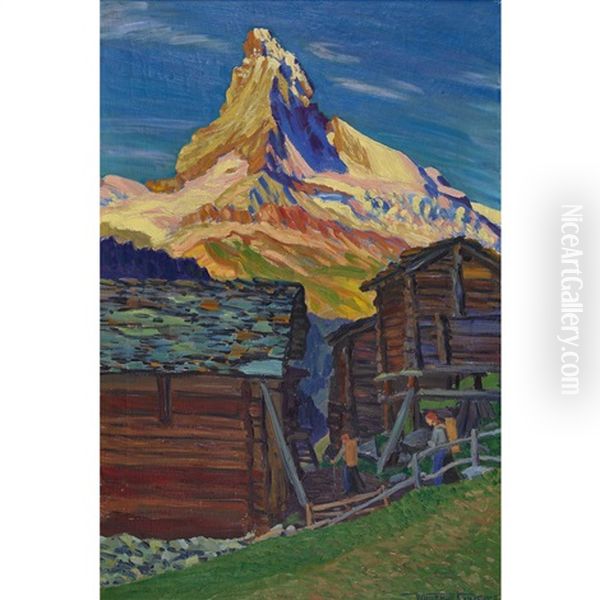 Fruhmorgen In Findelen (zermatt) Mit Matterhorn Oil Painting by Waldemar Theophil Fink