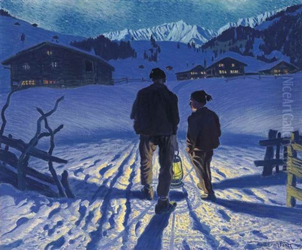 Nachtliche Heimkehr (adelboden) Oil Painting by Waldemar Theophil Fink