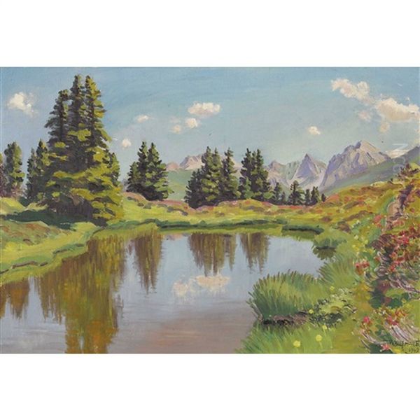 Bergsee Bei Arosa Oil Painting by Waldemar Theophil Fink