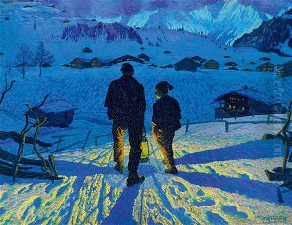 Evening In Adelboden Oil Painting by Waldemar Theophil Fink