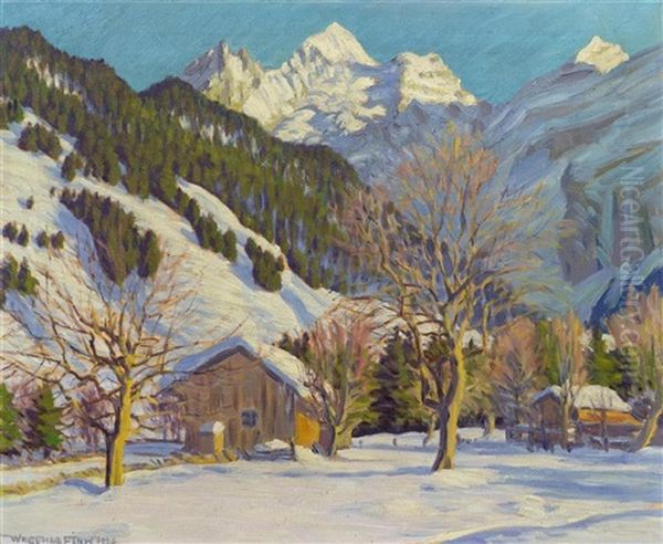 Winter Afternoon Near Kandersteg Oil Painting by Waldemar Theophil Fink