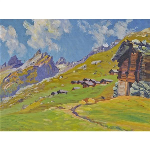 Spatsommertag Auf Hokenalp (im Lotschenthal) Oil Painting by Waldemar Theophil Fink