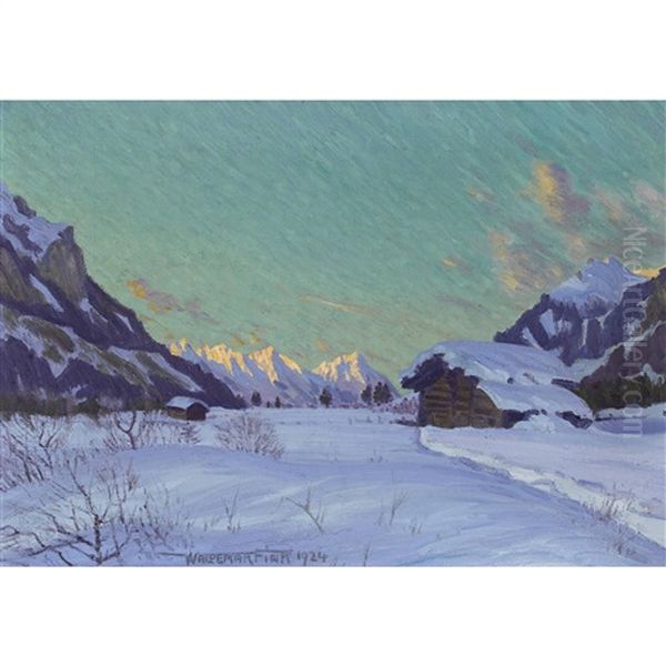 Winterabend Bei Kandersteg Oil Painting by Waldemar Theophil Fink