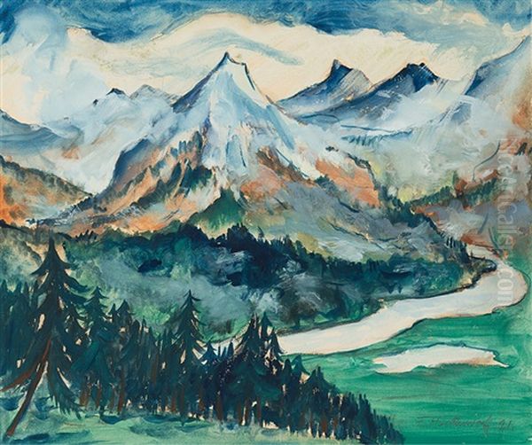 Morgensonne In Findelen (zermatt) Mit Matterhorn Oil Painting by Waldemar Theophil Fink