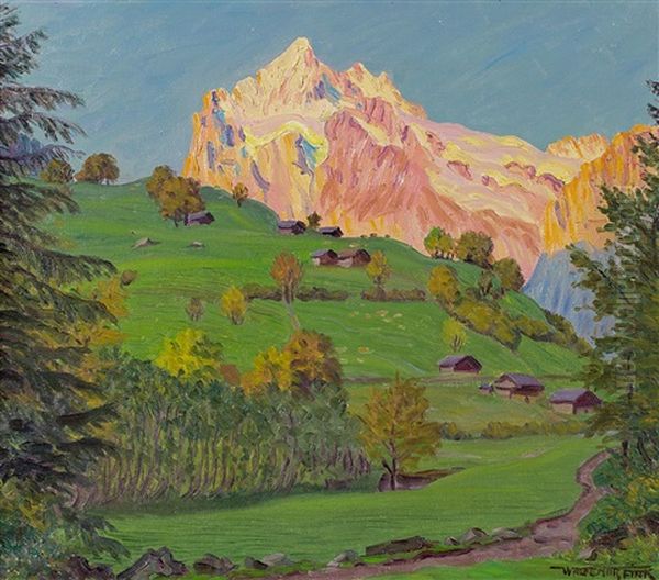 Sonnenuntergang Bei Grindelwald Oil Painting by Waldemar Theophil Fink