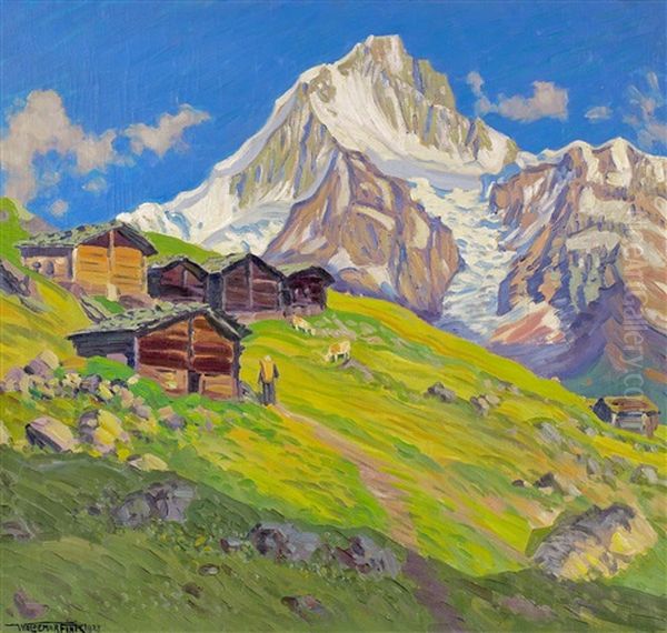 Sommernachmittag Mit Bietschhorn (lotschental) Oil Painting by Waldemar Theophil Fink