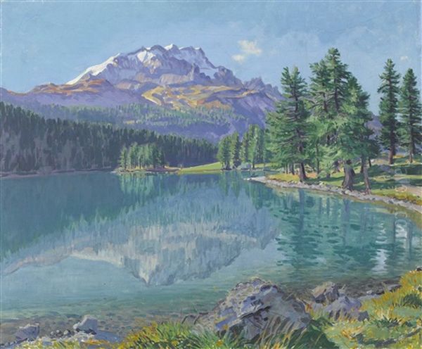 Piz Corvatsch Bei Silvaplana Oil Painting by Waldemar Theophil Fink