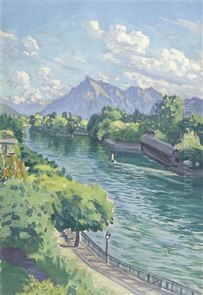 Sommertag Bei Thun Oil Painting by Waldemar Theophil Fink