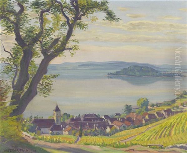 Twann An Bielersee Mit Petersinsel Oil Painting by Waldemar Theophil Fink