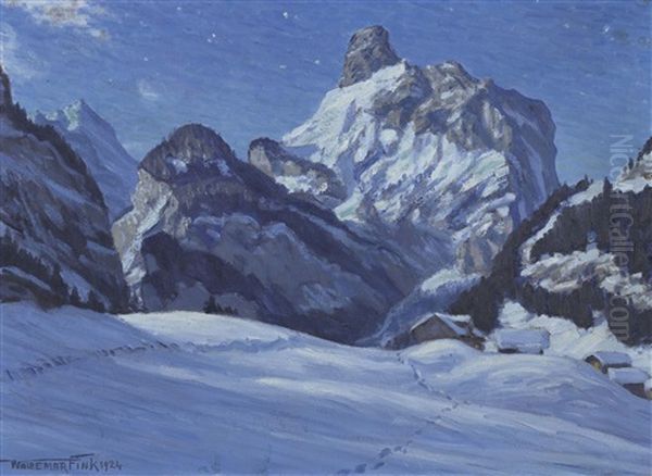 Mondnacht Bei Kandersteg Oil Painting by Waldemar Theophil Fink