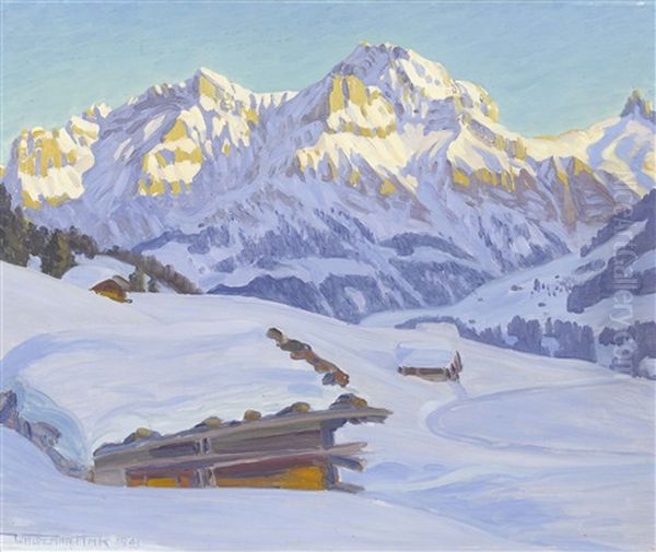 Winterabend Bei Adelboden Oil Painting by Waldemar Theophil Fink