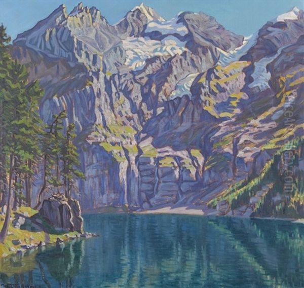 Herbstmorgen Am Oeschinensee Oil Painting by Waldemar Theophil Fink