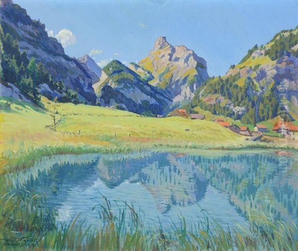 Herbstmorgen Bei Kandersteg Am Grunen Seeli Mit Gellihorn Und Klein Rinderhorn Oil Painting by Waldemar Theophil Fink