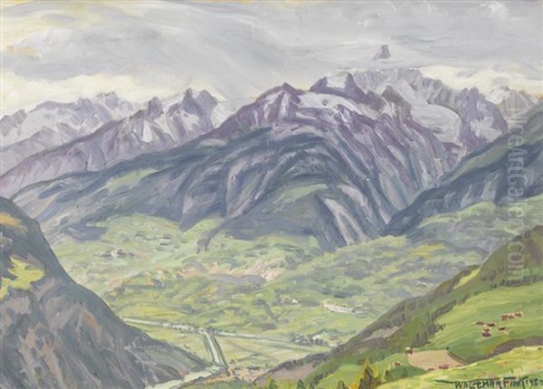 Blick Von Visperterminen Gegen Bietschhorn Und Visp by Waldemar Theophil Fink