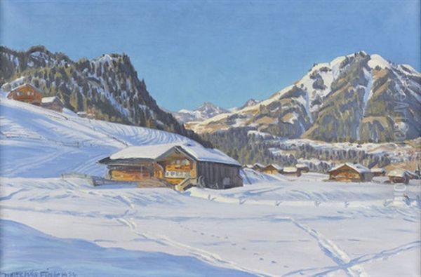 Wintersonntag Bei Saanen Oil Painting by Waldemar Theophil Fink