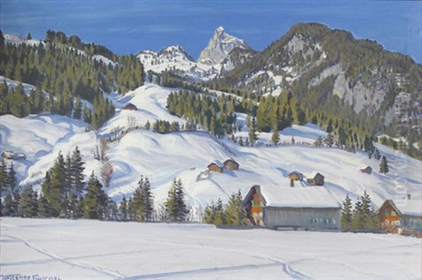 Winterliches Berggelande Oil Painting by Waldemar Theophil Fink