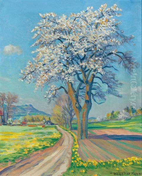 Kirschbaum Bluhet Oil Painting by Waldemar Theophil Fink