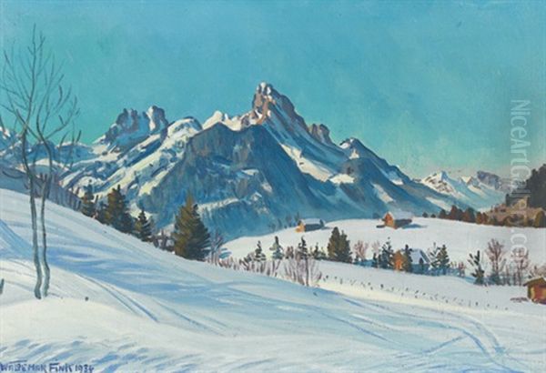 Wolkenloser Wintermorgen Bei Schonried Oil Painting by Waldemar Theophil Fink