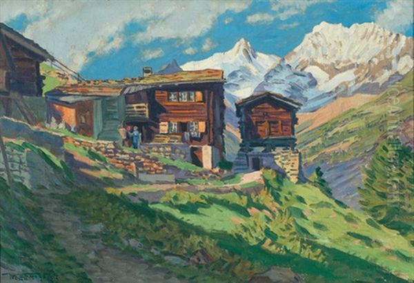 Sommerliche Ansicht Von Honegg Bei Saas-fee Oil Painting by Waldemar Theophil Fink