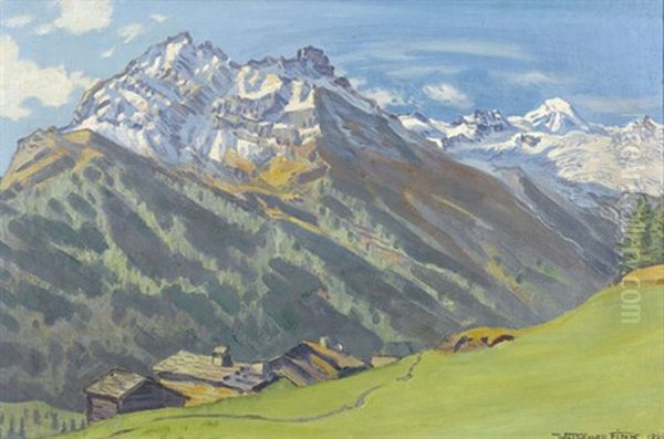 Walliser Gebirgspartie Bei Saas-fee Im Sommer Oil Painting by Waldemar Theophil Fink