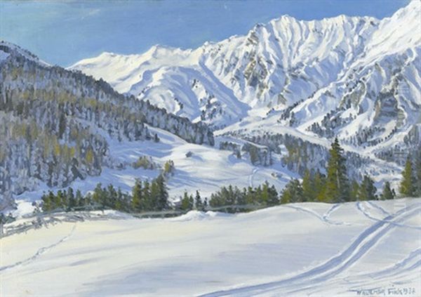 Sonnige Winterlandschaft Bei Adelboden Oil Painting by Waldemar Theophil Fink