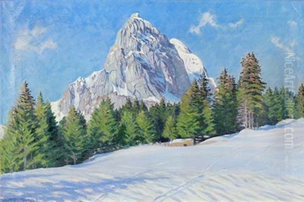 Sonniger Wintertag. Gummfluh Bei Saanen Oil Painting by Waldemar Theophil Fink