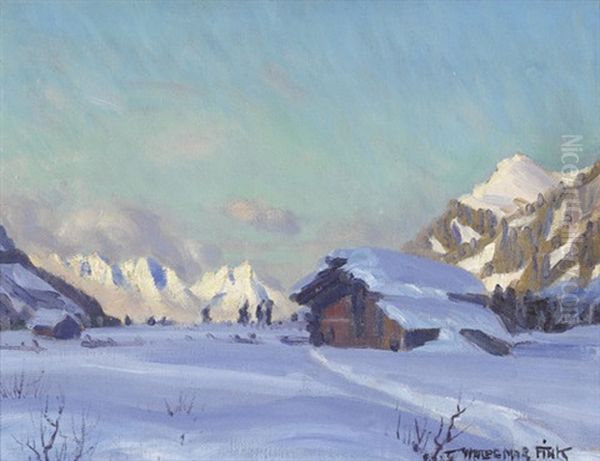 Wintervorabend Bei Kandersteg Oil Painting by Waldemar Theophil Fink