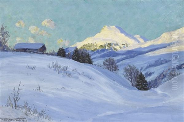 Wintervorabend Bei Adelboden Oil Painting by Waldemar Theophil Fink